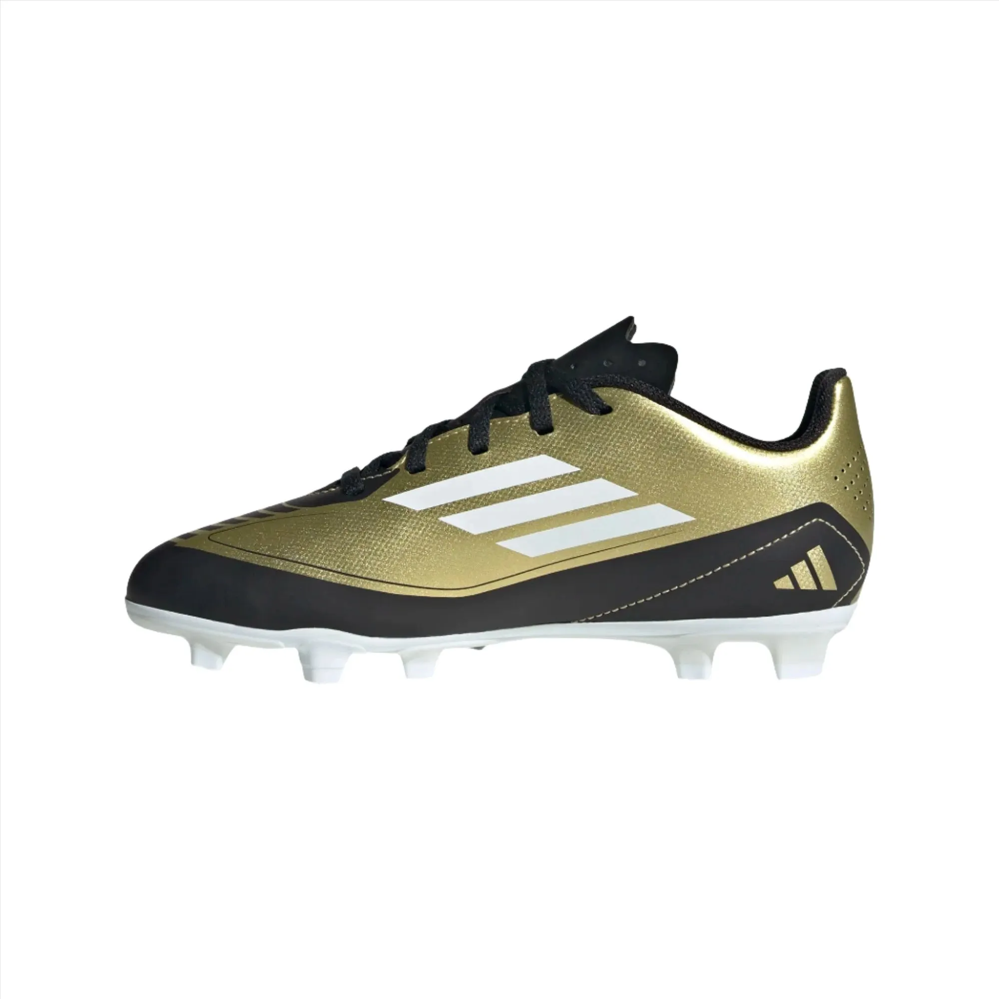 Adidas Junior Firm Ground Football Boot F50 Club J Messi Gold/White/Black