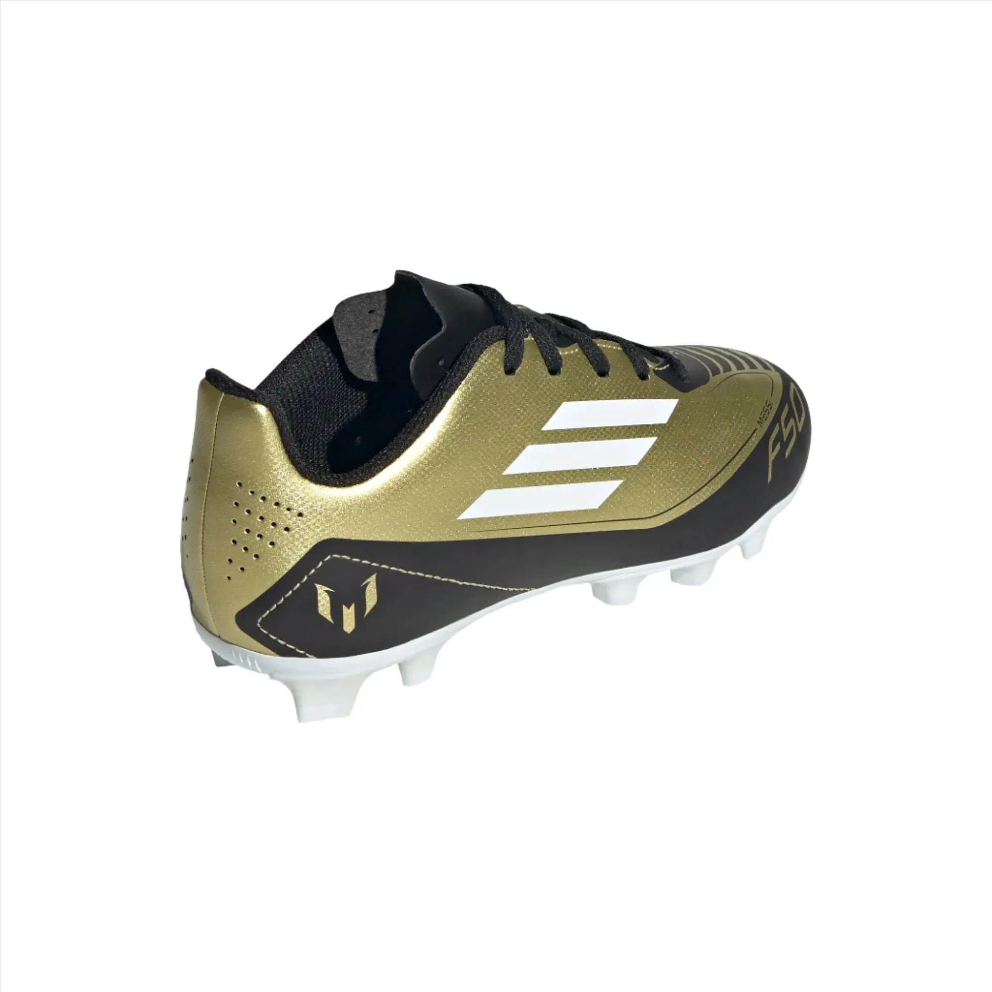 Adidas Junior Firm Ground Football Boot F50 Club J Messi Gold/White/Black