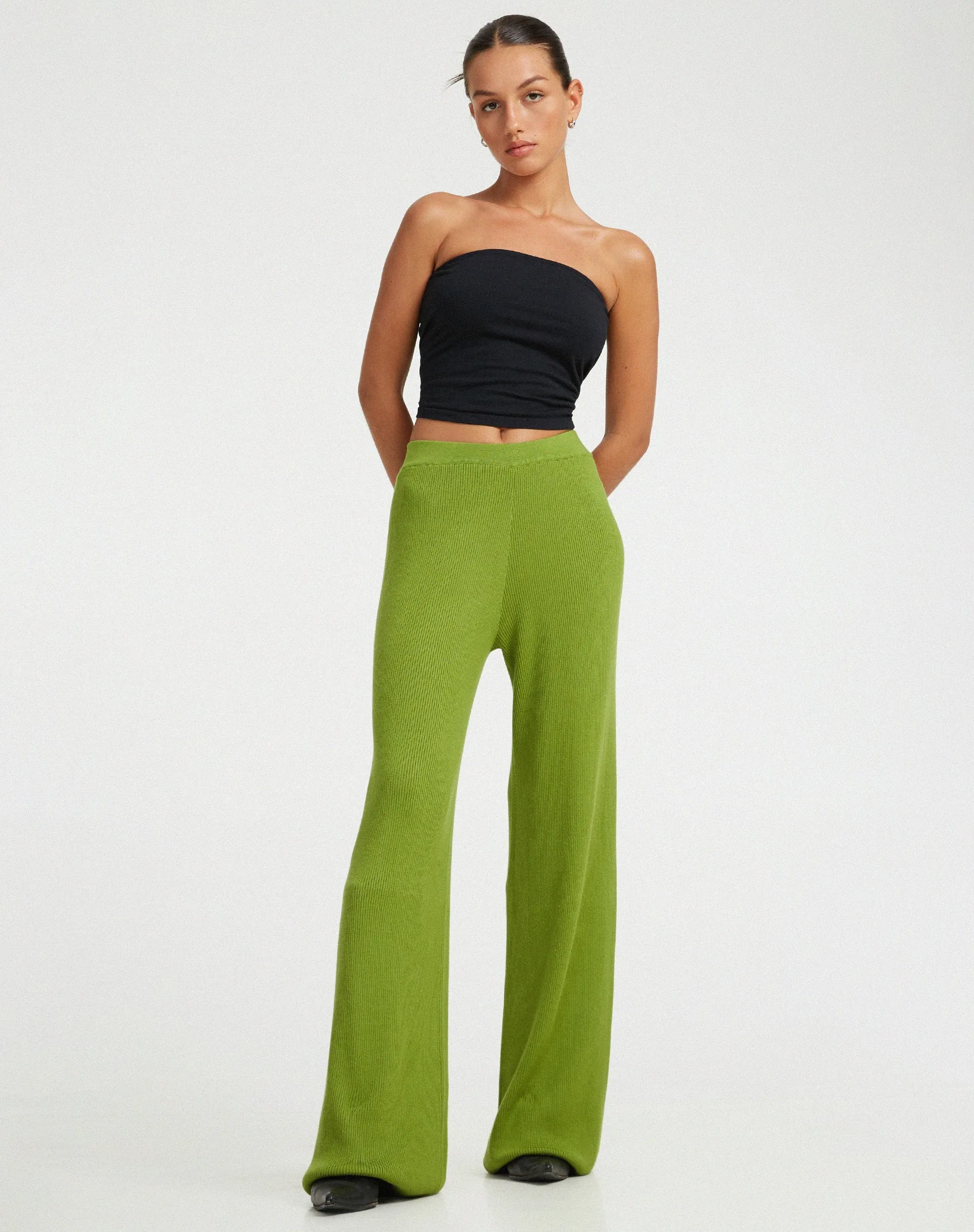 Adolia Knitted Flared Leg Trouser in Golden Lime