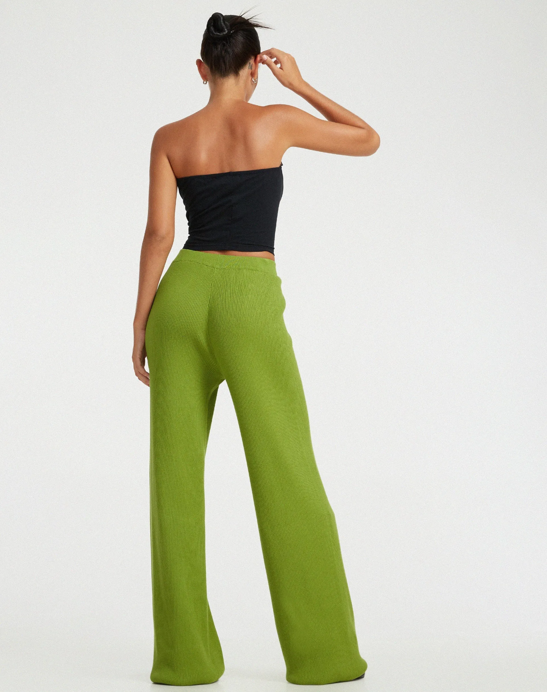 Adolia Knitted Flared Leg Trouser in Golden Lime