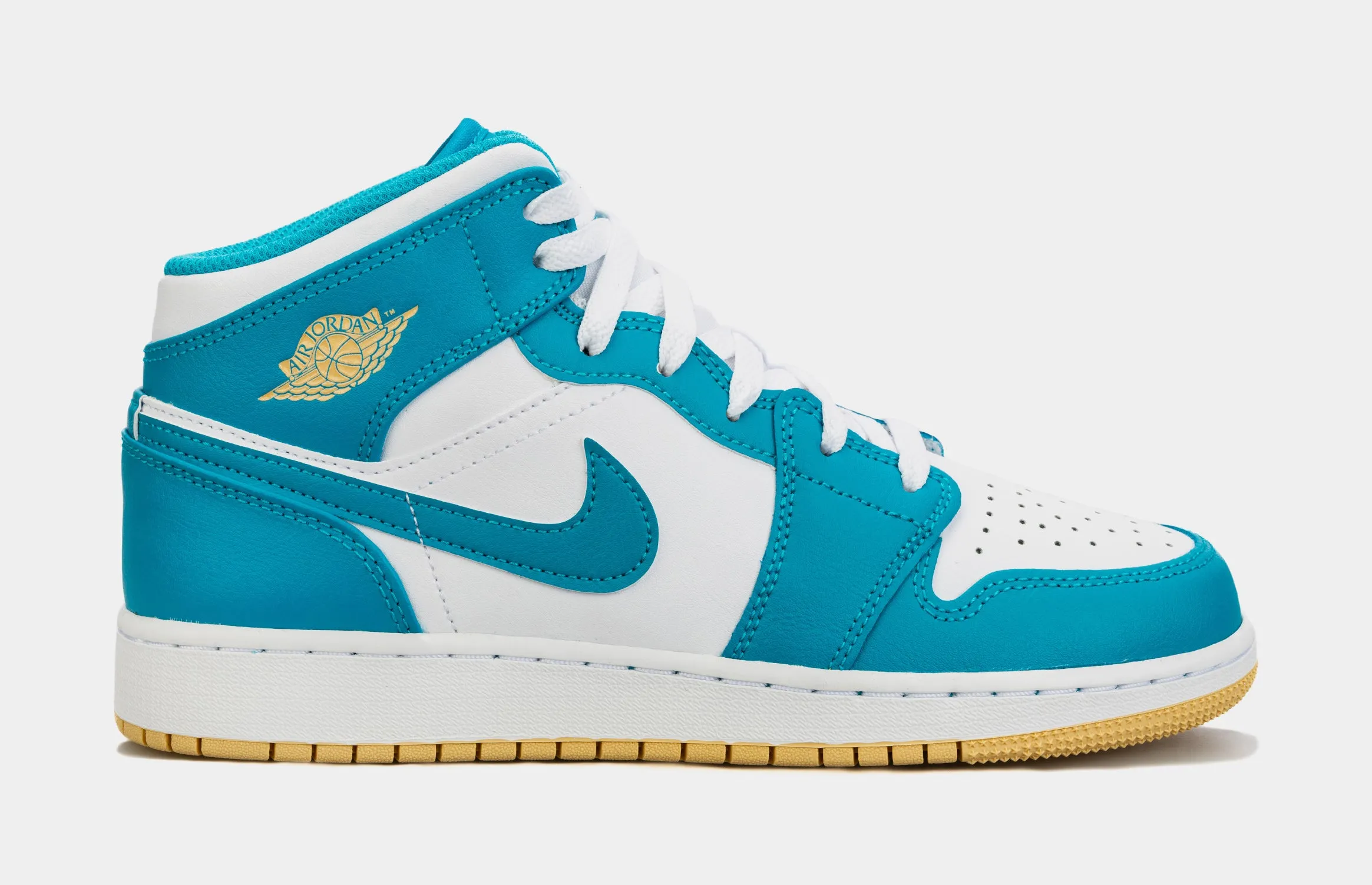 Air Jordan 1 Retro Mid Aquatone Grade School Lifestyle Shoes (Blue/White)