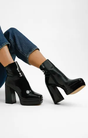 ALDO Mabel Square Toe Platform Heeled Boots In Black Patent