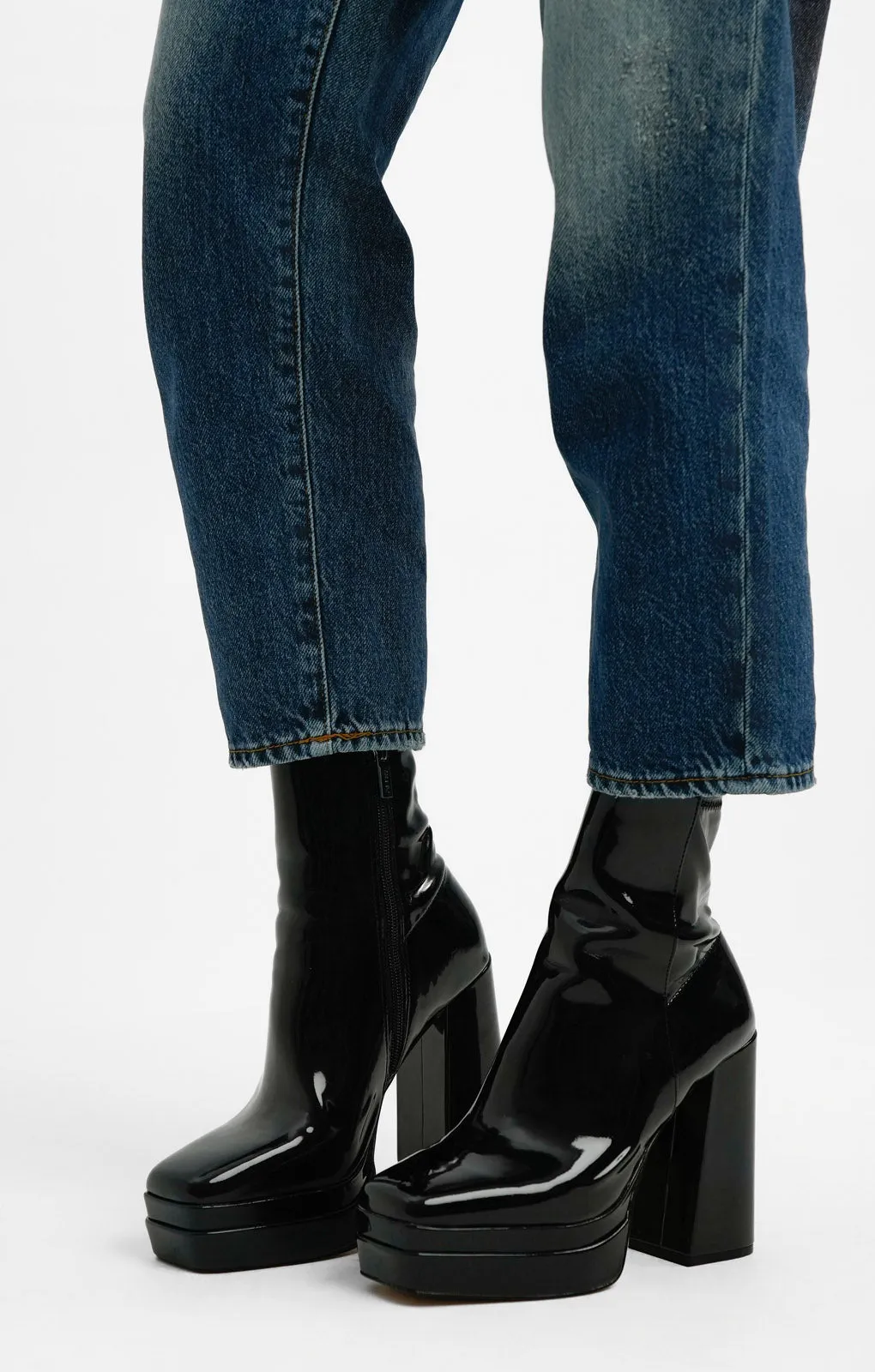 ALDO Mabel Square Toe Platform Heeled Boots In Black Patent