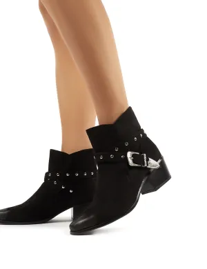 Amber Black Faux Suede Western Ankle Boots