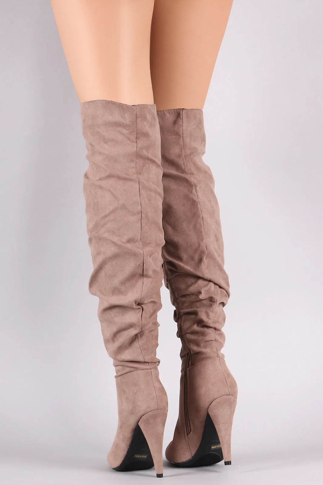 Anne Michelle Slouchy Pointy Toe OTK Cone Heeled Boots