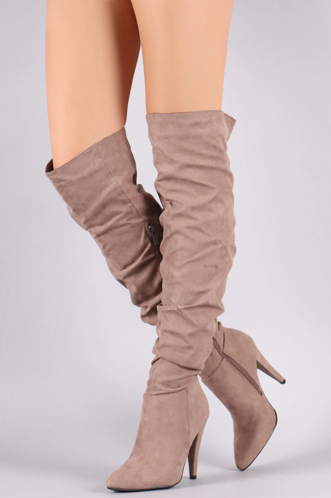 Anne Michelle Slouchy Pointy Toe OTK Cone Heeled Boots