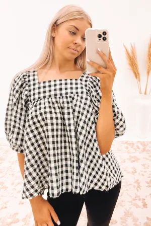 Ava Top Black White Check