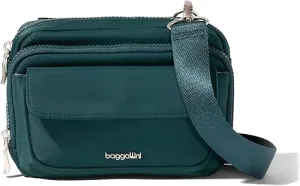 Bagggalini Women's Modern Double Zip Handbag - Emerald Twill