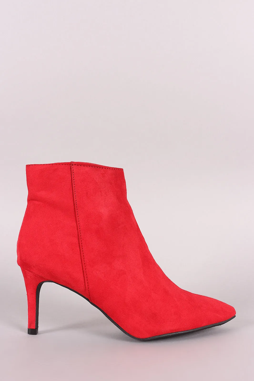 Bamboo Suede Pointy Toe Kitten Heeled Ankle Boots