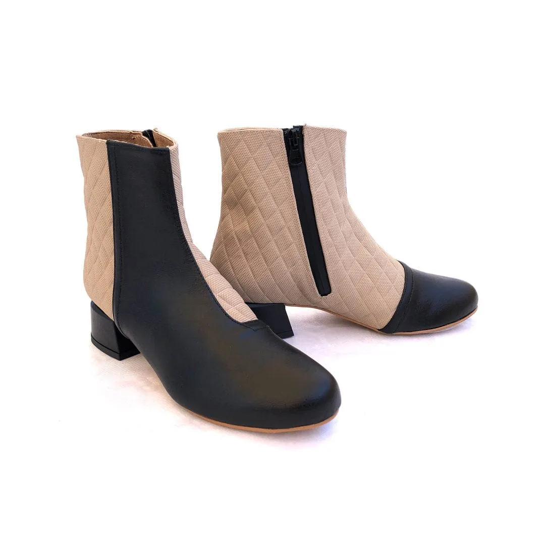 Barbara Vegan Suede Quilted Heeled Boots | Stone