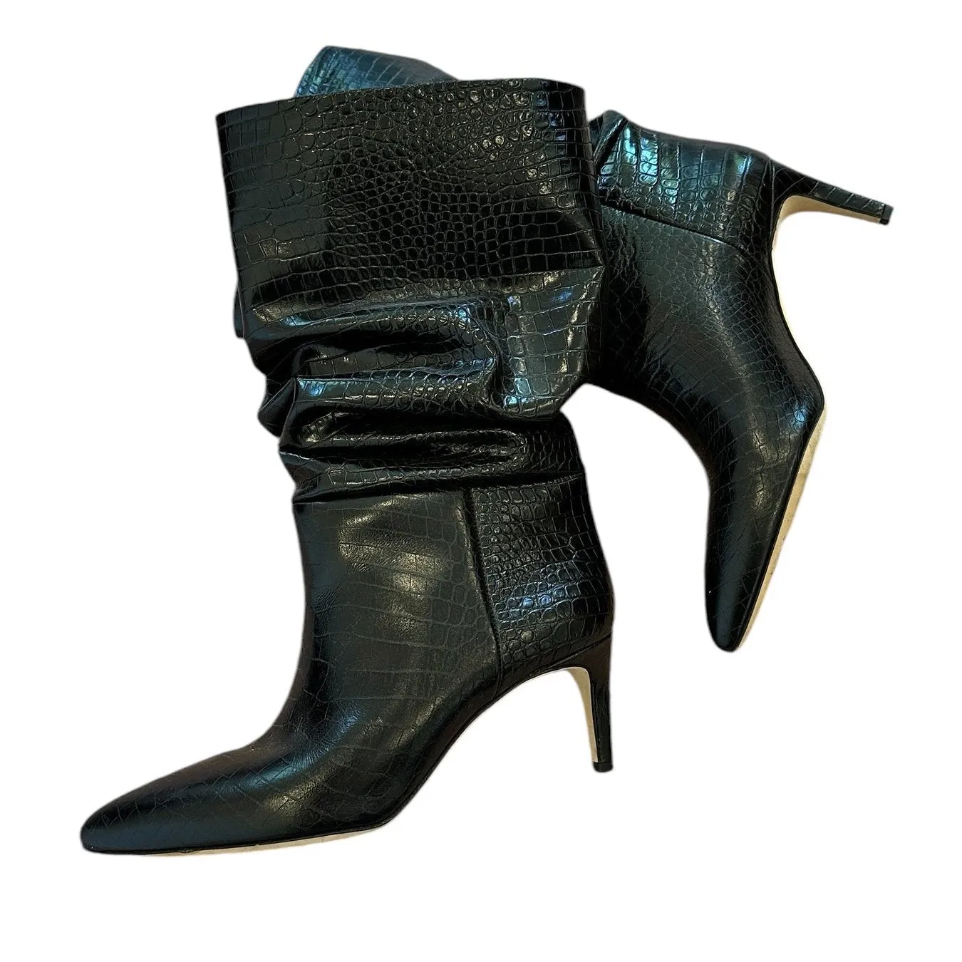 Black Croc Embossed Boots - 10