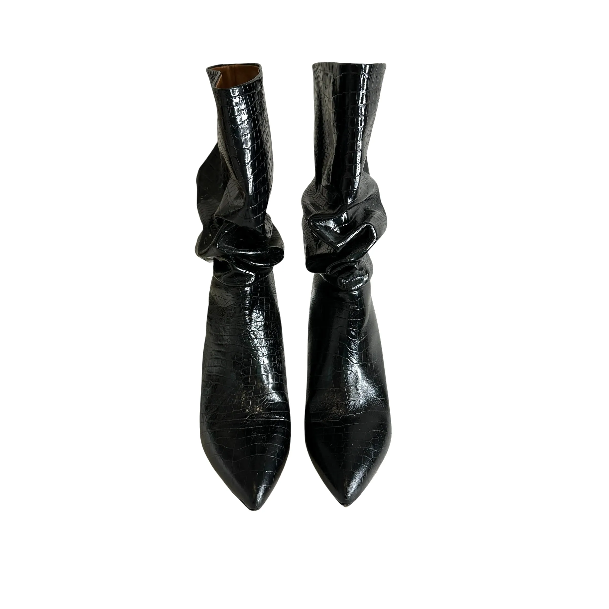 Black Croc Embossed Boots - 10