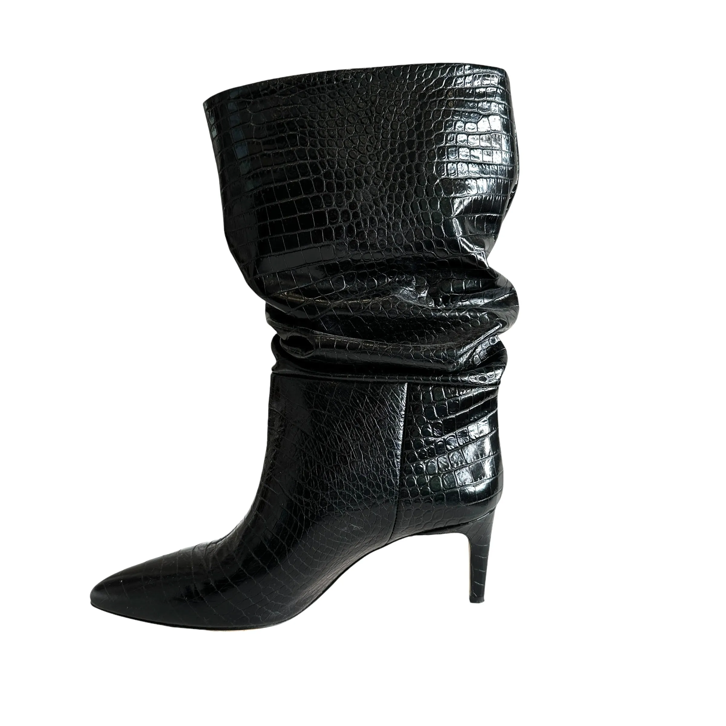 Black Croc Embossed Boots - 10