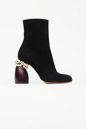 Black Suede Embellished Heeled Boot