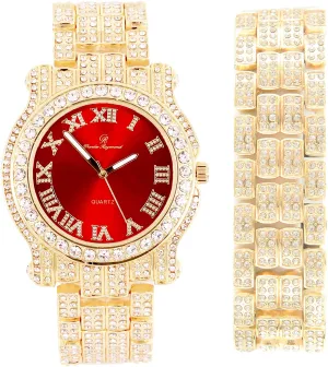 Bling-Ed Out round Luxury Mens Watch with Color Dial and Bling Bling Diamond Time Indicators W/Bling-Ed Out Matching Bracelet - L0504DXB