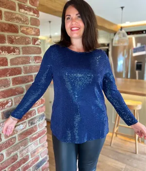 Blue Sparkle Cowl Back Tunic Top