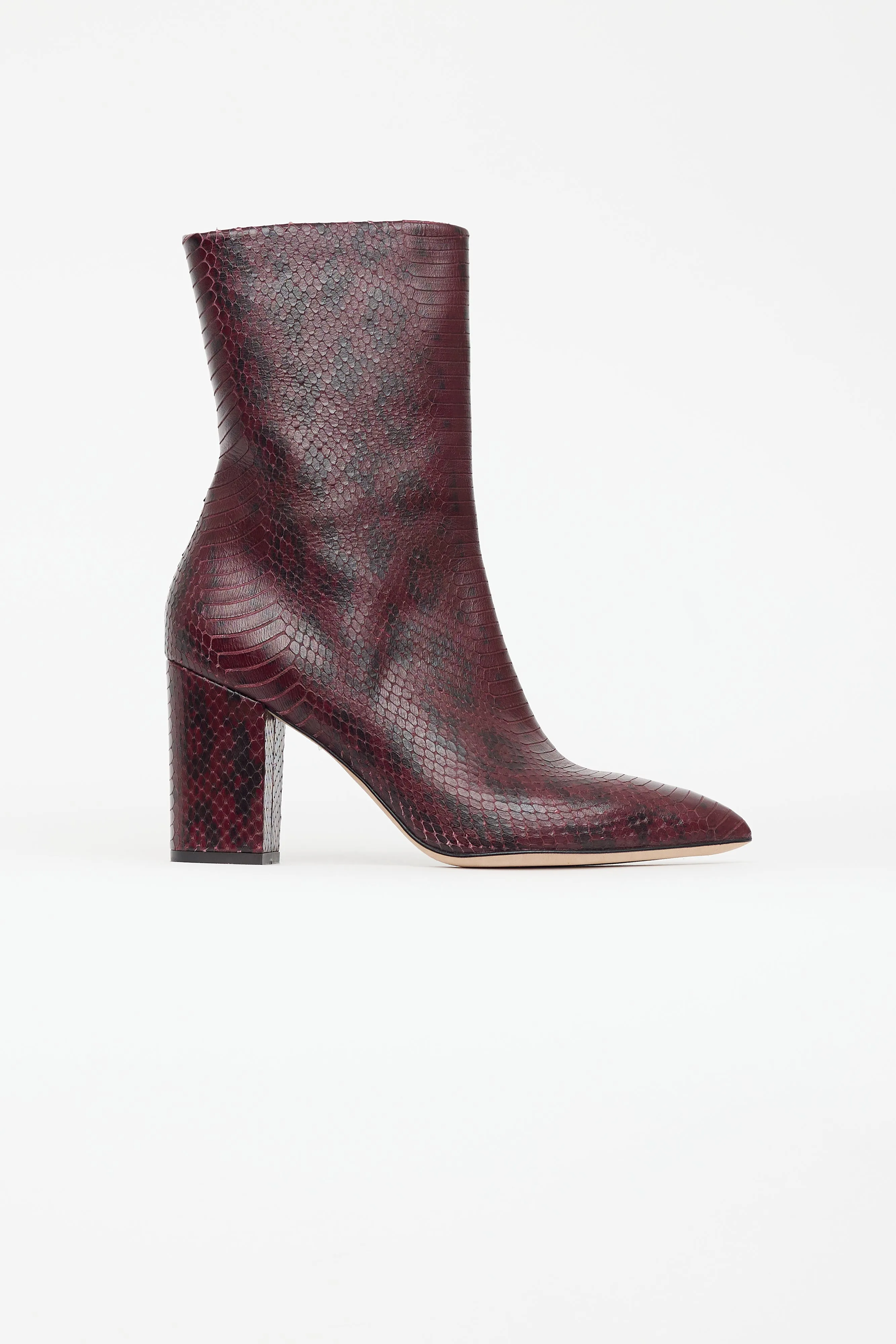 Burgundy Embossed Leather Heeled Boot