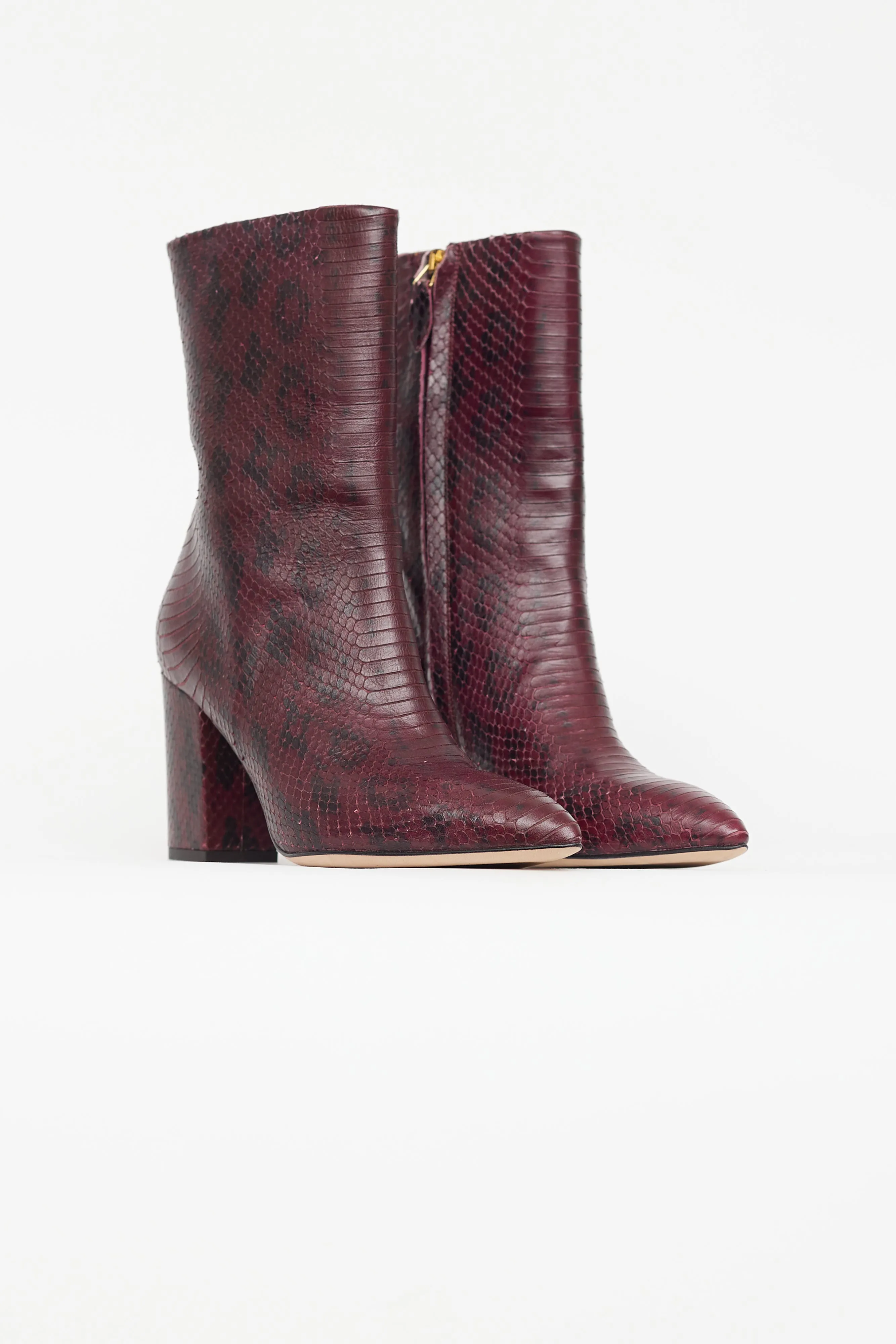 Burgundy Embossed Leather Heeled Boot