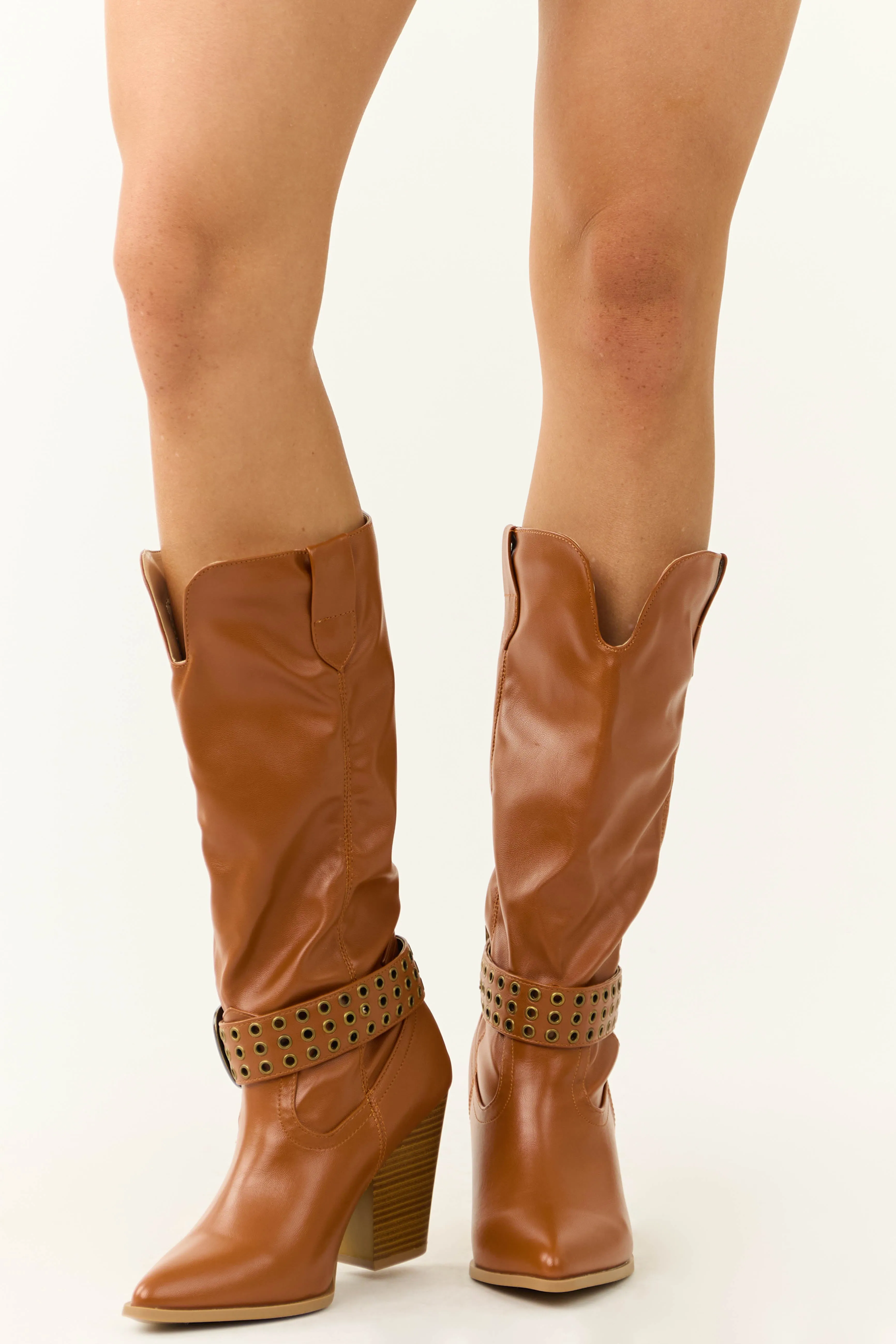 Caramel Buckled Strap Heeled Boots