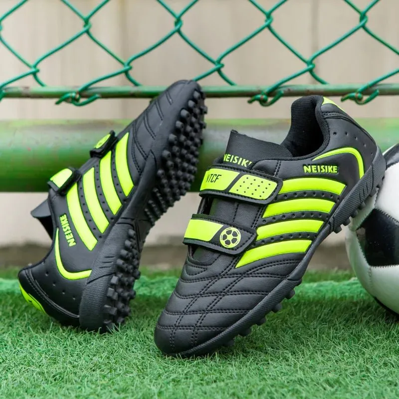 Children Youth Football Shoes Anti-Slippery Soccer Cleats Breathable Soft Adjustable Sticker Wear-resistant for Artificial Grass