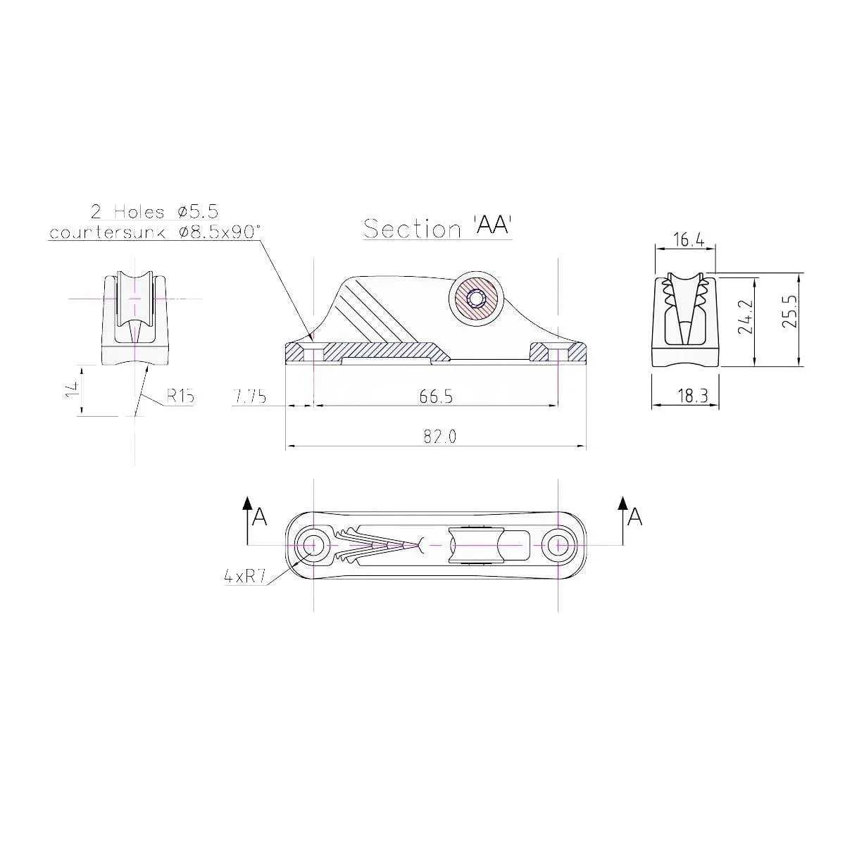 CL236/Topper Traveller Roller Cleat Fairlead Mk1