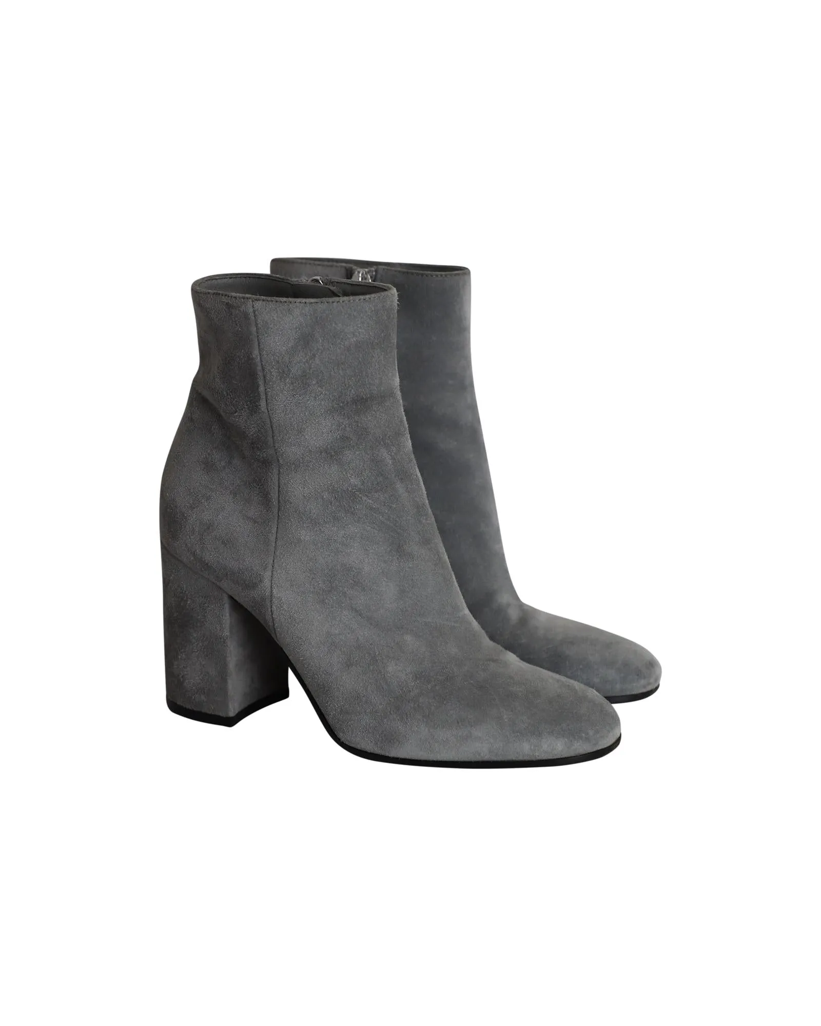 Clean and Timeless Grey Suede Block-Heel Ankle Boots