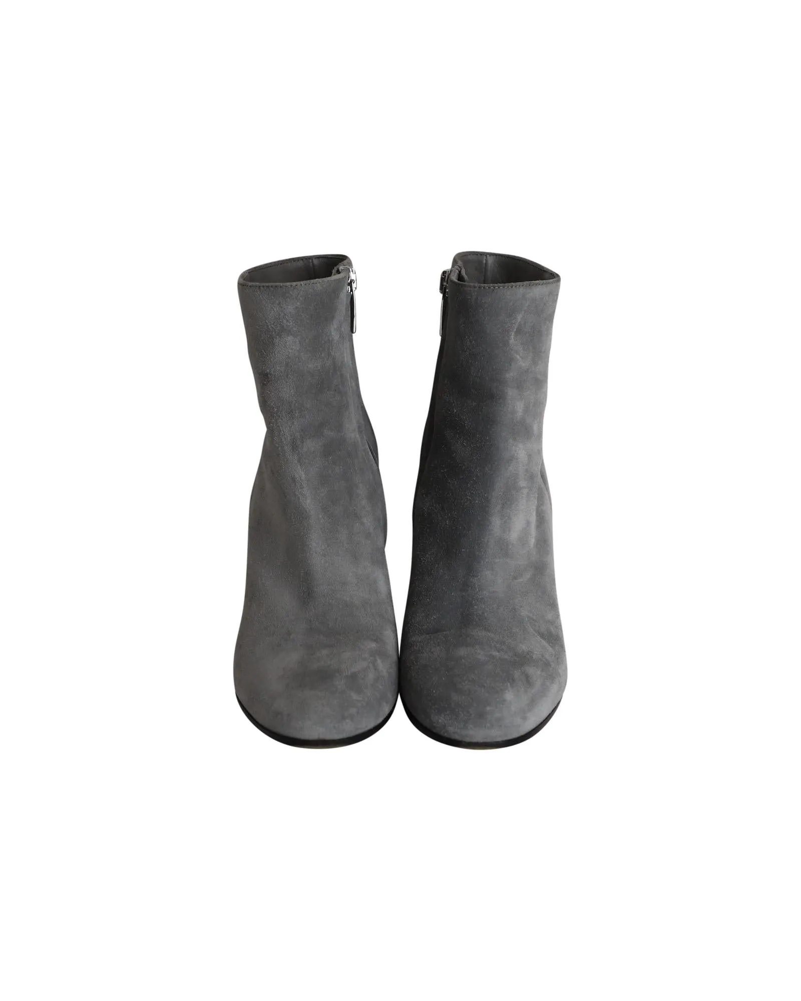 Clean and Timeless Grey Suede Block-Heel Ankle Boots