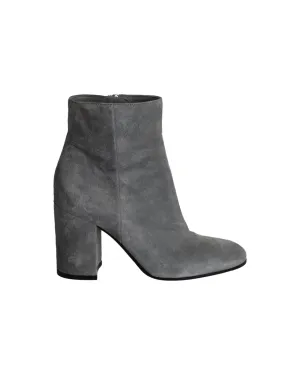 Clean and Timeless Grey Suede Block-Heel Ankle Boots