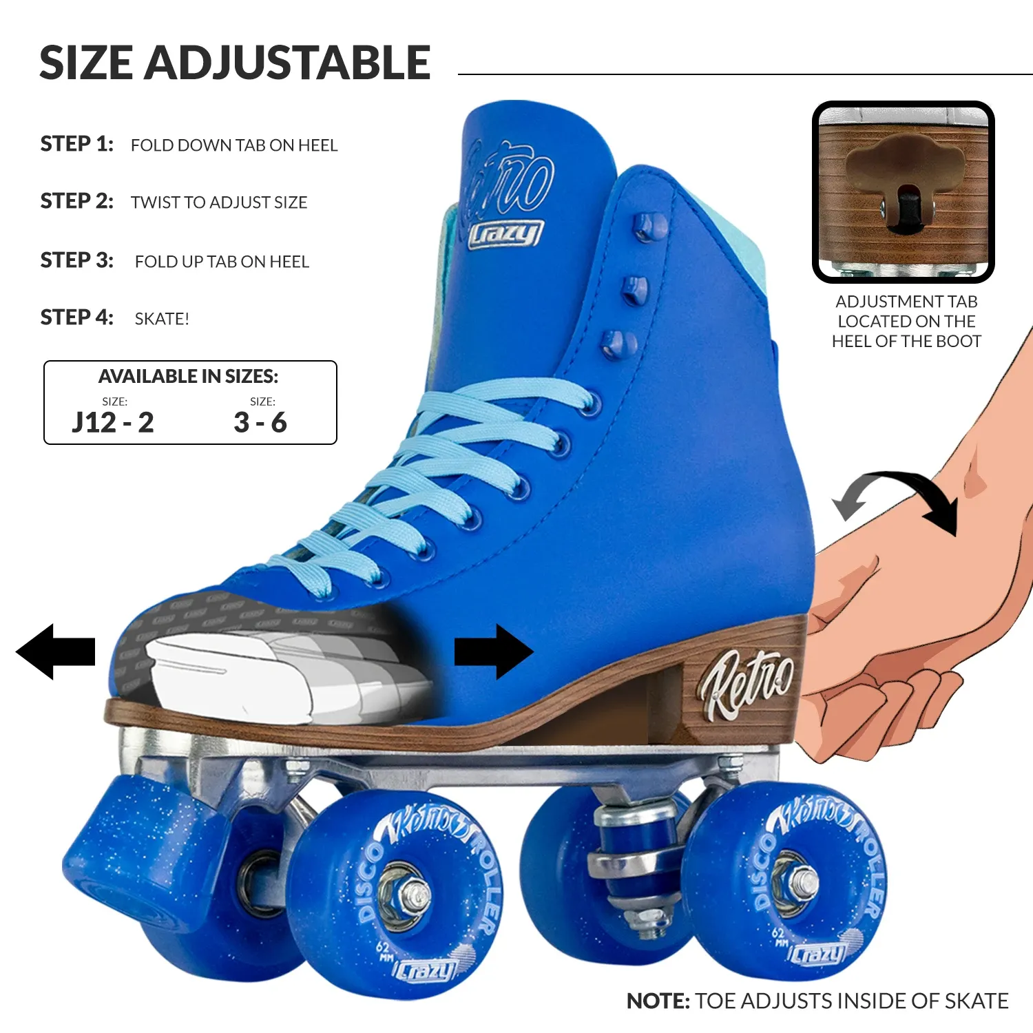 Crazy Retro Adjustable Roller Skates Blue