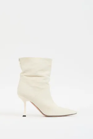 Cream Suede Pointed Toe Heeled Boot