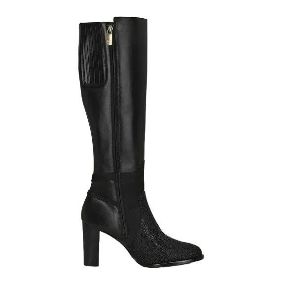 Cuadra Ladies Tall Stingray Leather Black Heeled Boots FC754