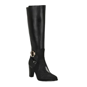 Cuadra Ladies Tall Stingray Leather Black Heeled Boots FC754