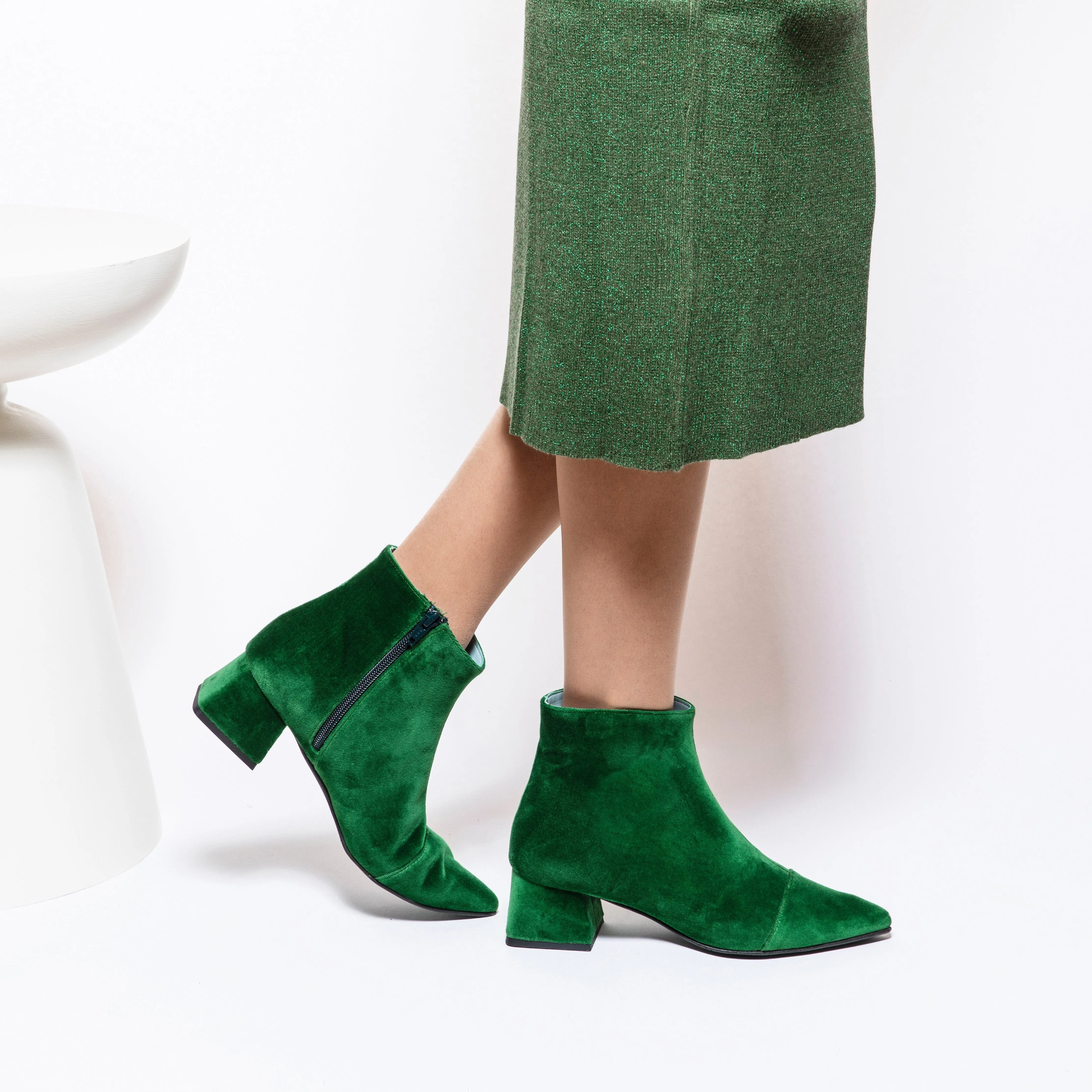 Dahlia Vegan Velvet Ankle Boots | Green