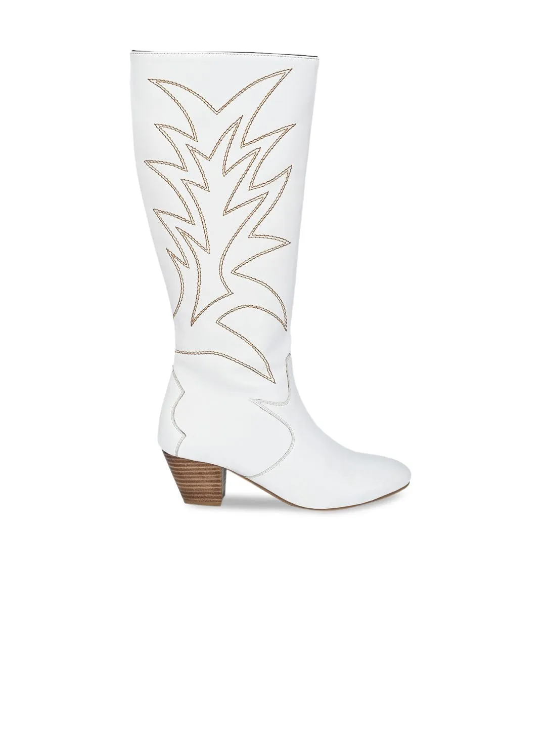 Delize White High-Top Block Heeled Boots