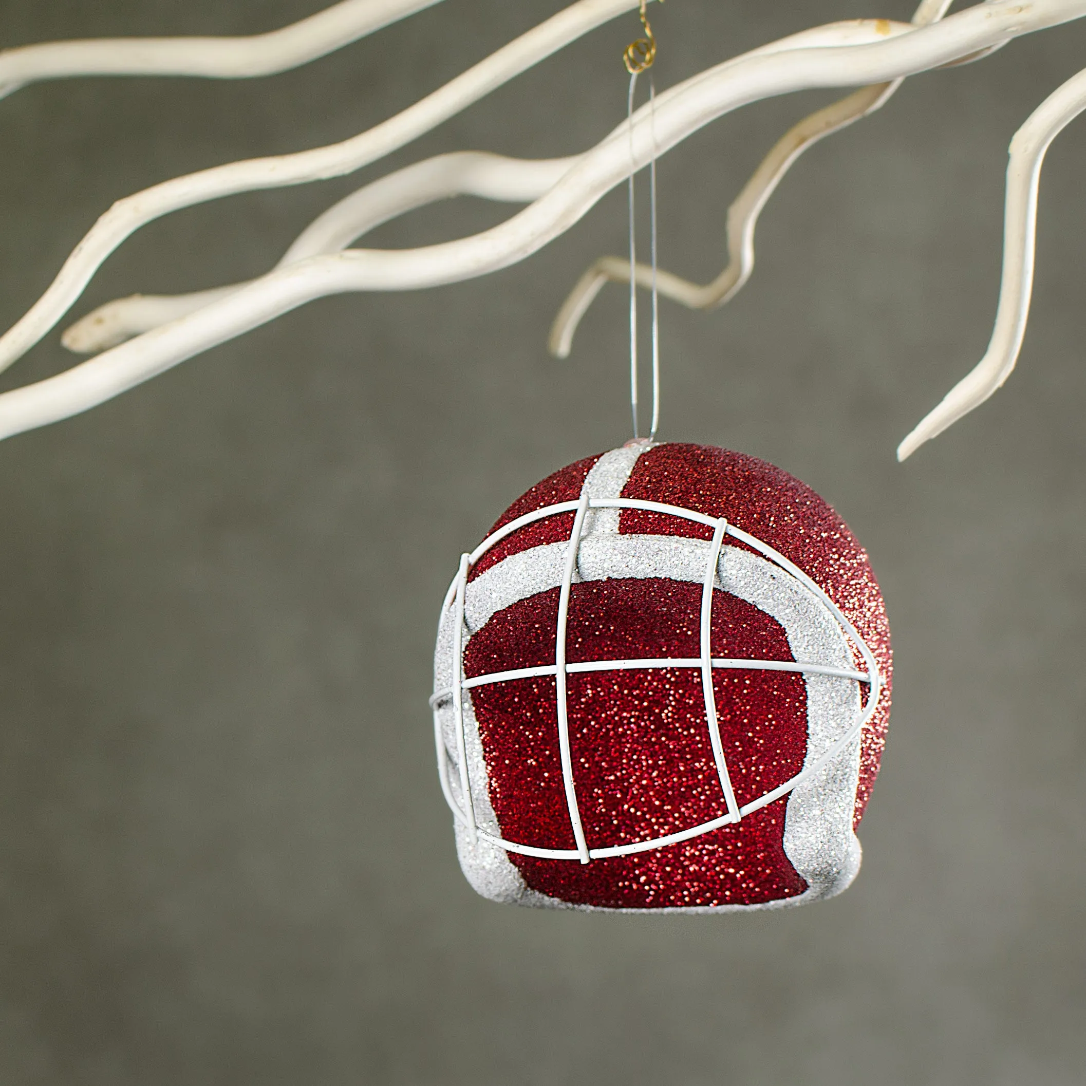 Football Helmet Ornament: Red With White Stripe (4")