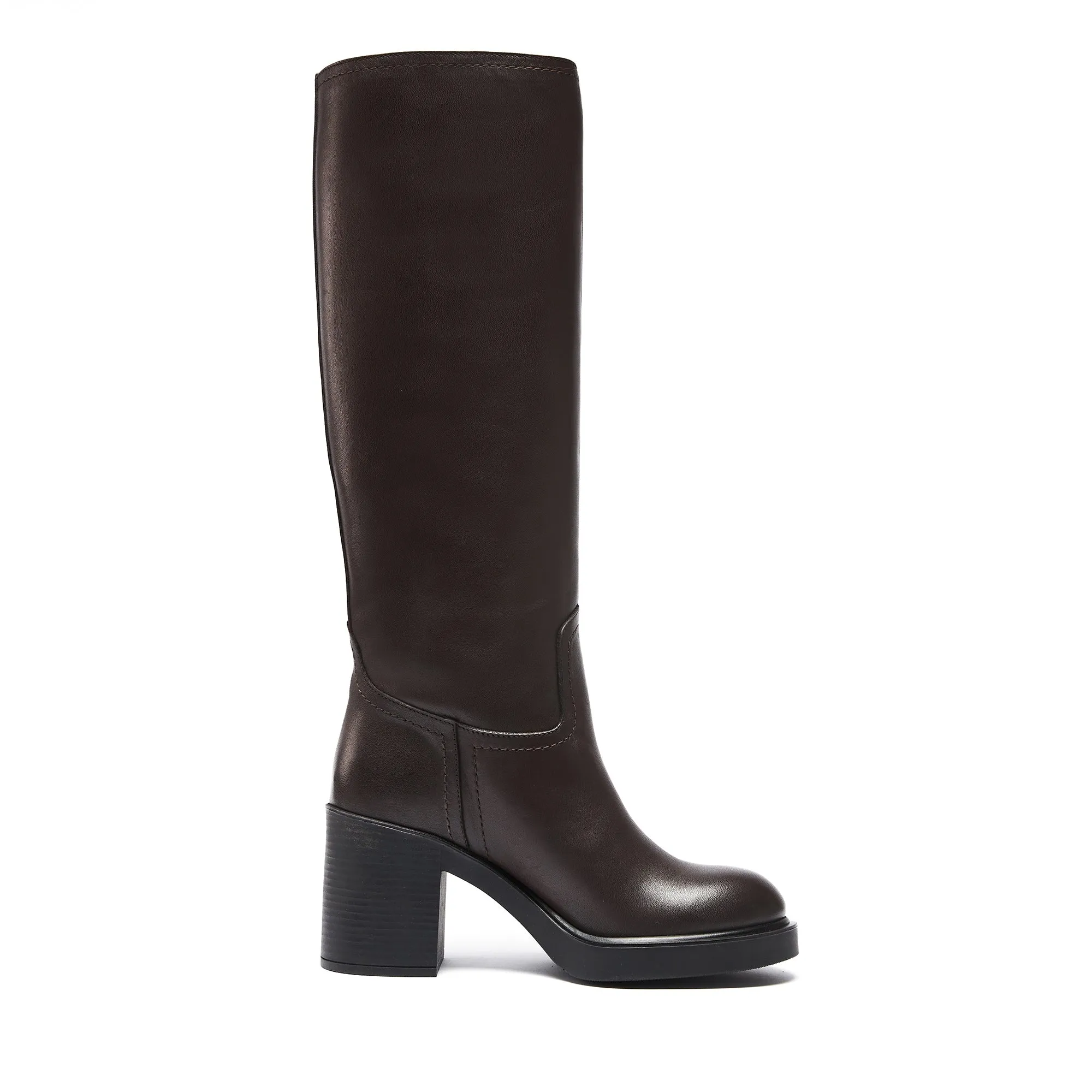 Heeled high tubular boot dark brown