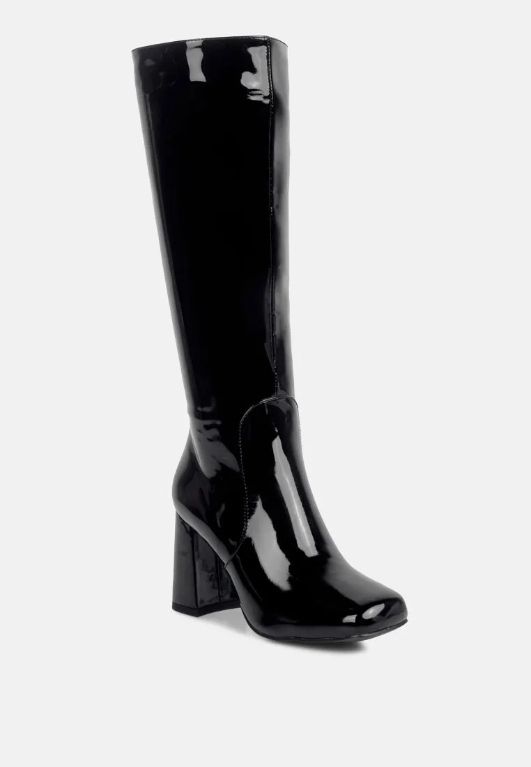 Hypnotize Patent Pu Block Heeled Calf Boots