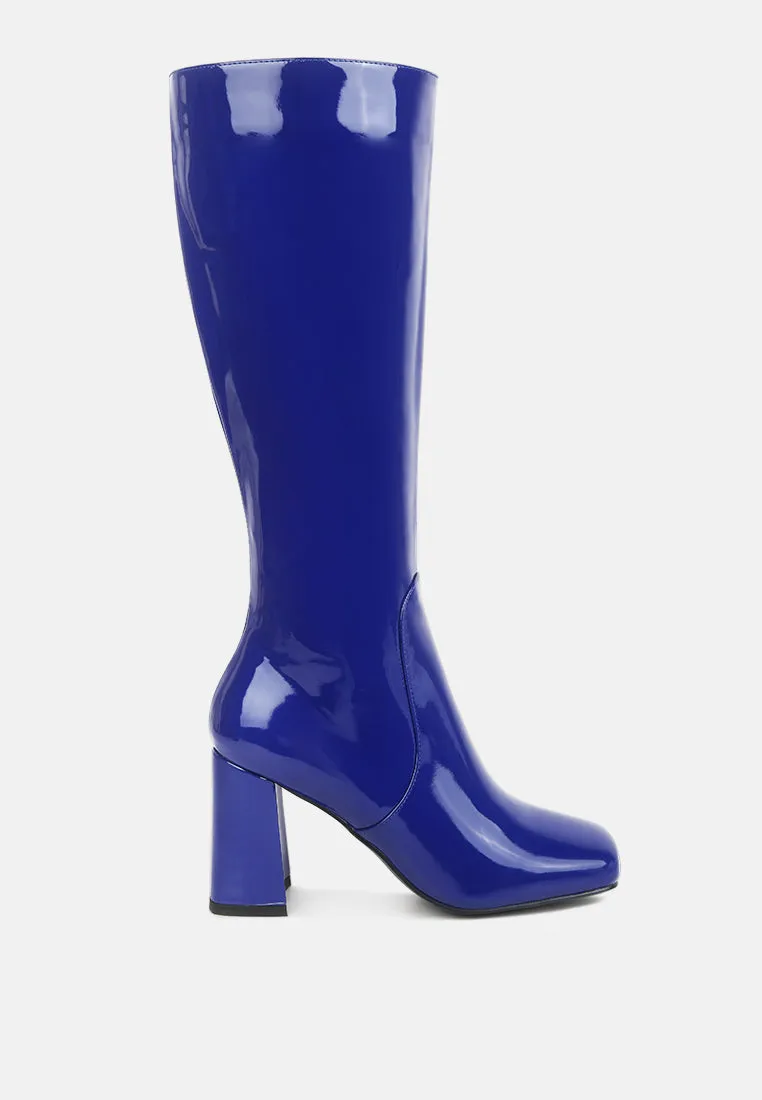 Hypnotize Patent Pu Block Heeled Calf Boots