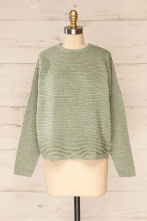 Knares Sage | Ribbed Round Collar Sweater