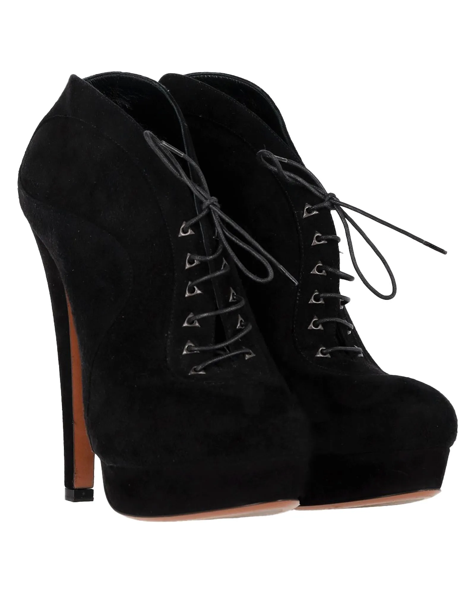 Lace-Up High Heel Boots in Luxurious Black Suede by Alaia