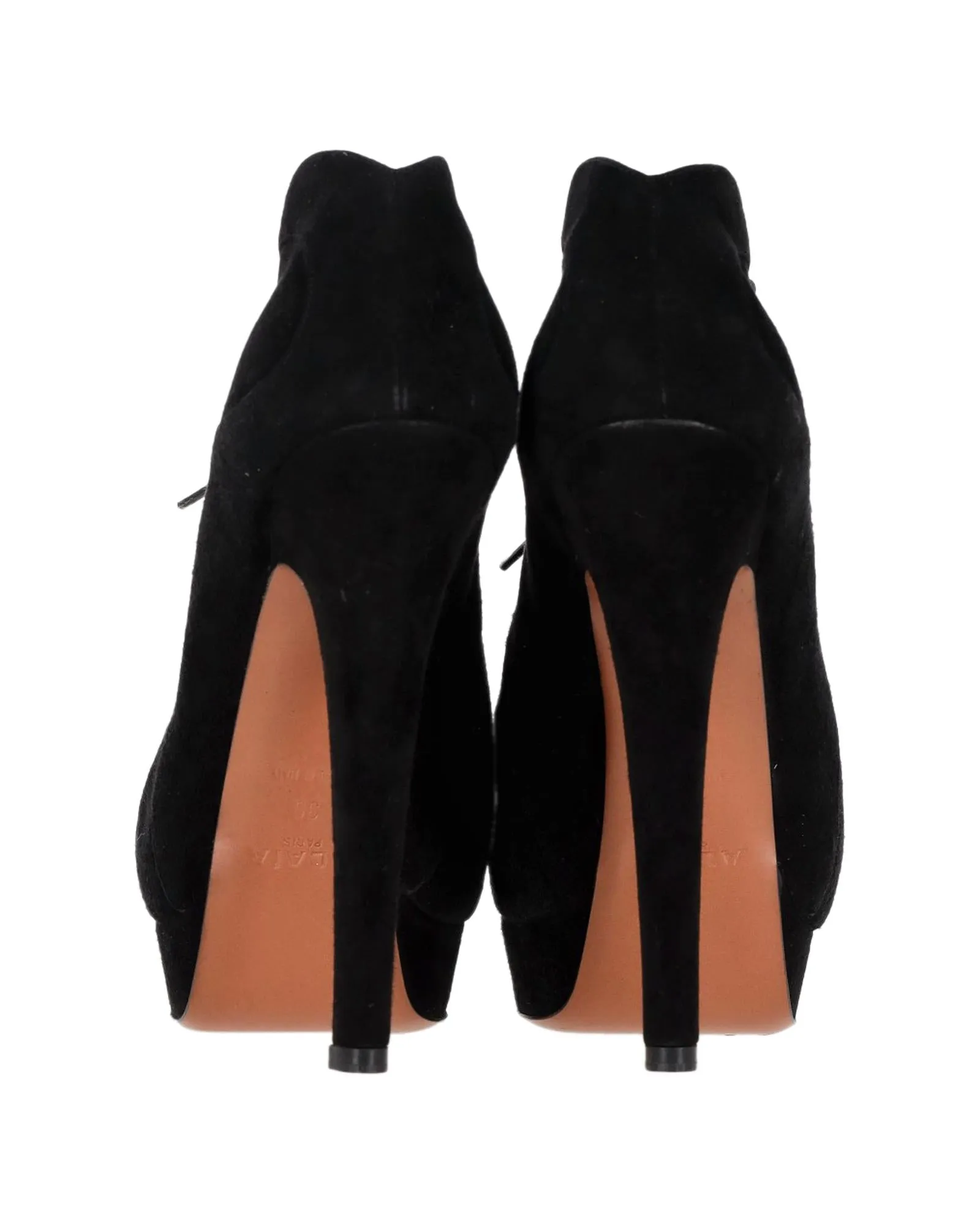 Lace-Up High Heel Boots in Luxurious Black Suede by Alaia