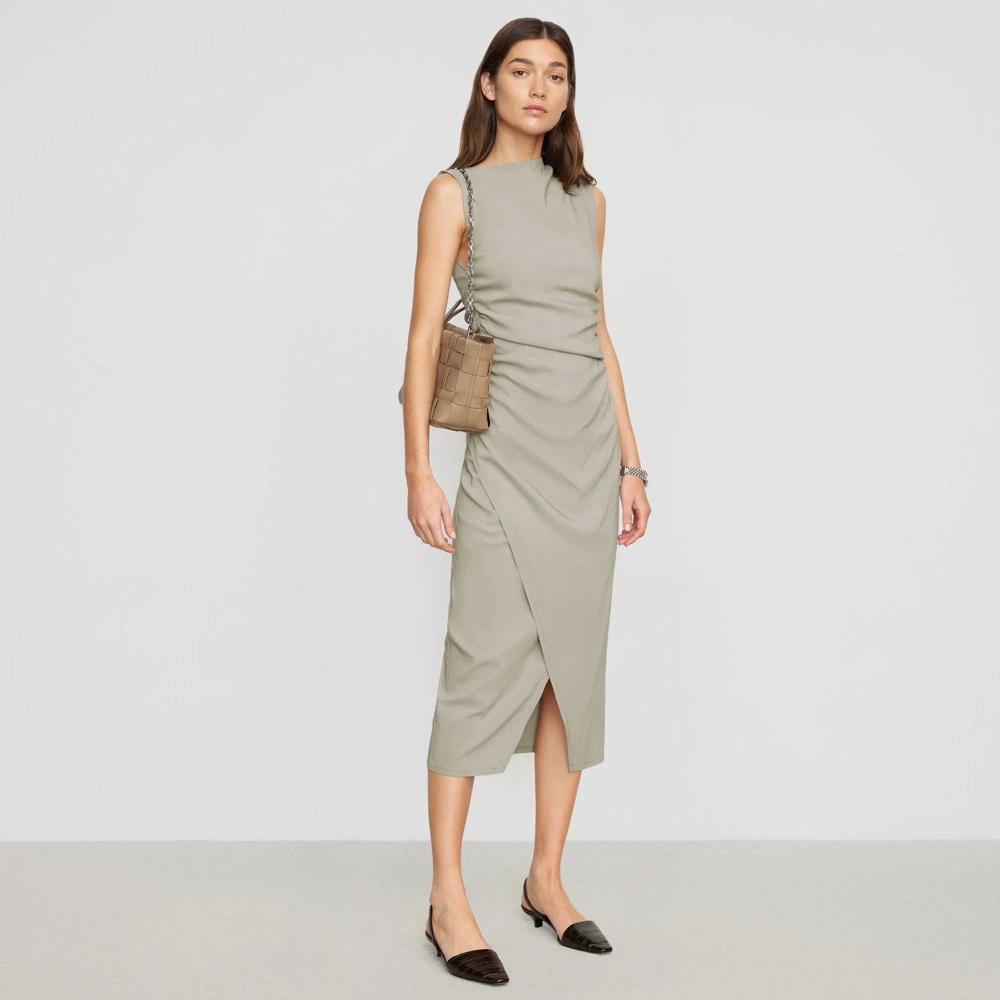 Manon Asymmetric-Neck Ruched Dress