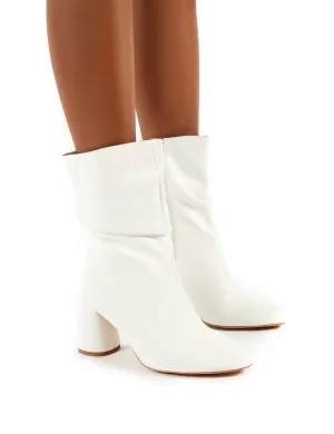 Marshmallow White PU Wide Fit Heeled Ankle Boots