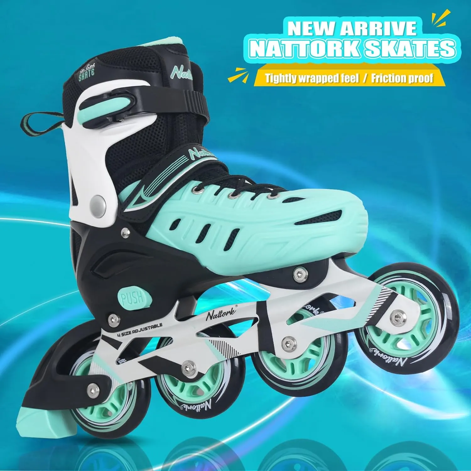 Nattork Adjustable Inline Skates For Adults Teal