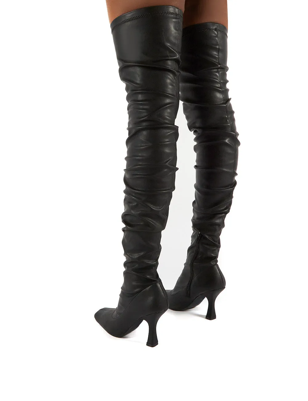 Outlaw Black Ruched Over The Knee Heeled Boots