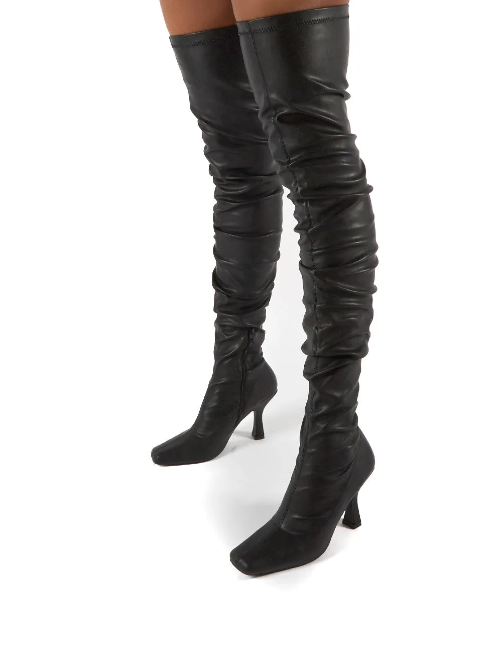 Outlaw Black Ruched Over The Knee Heeled Boots