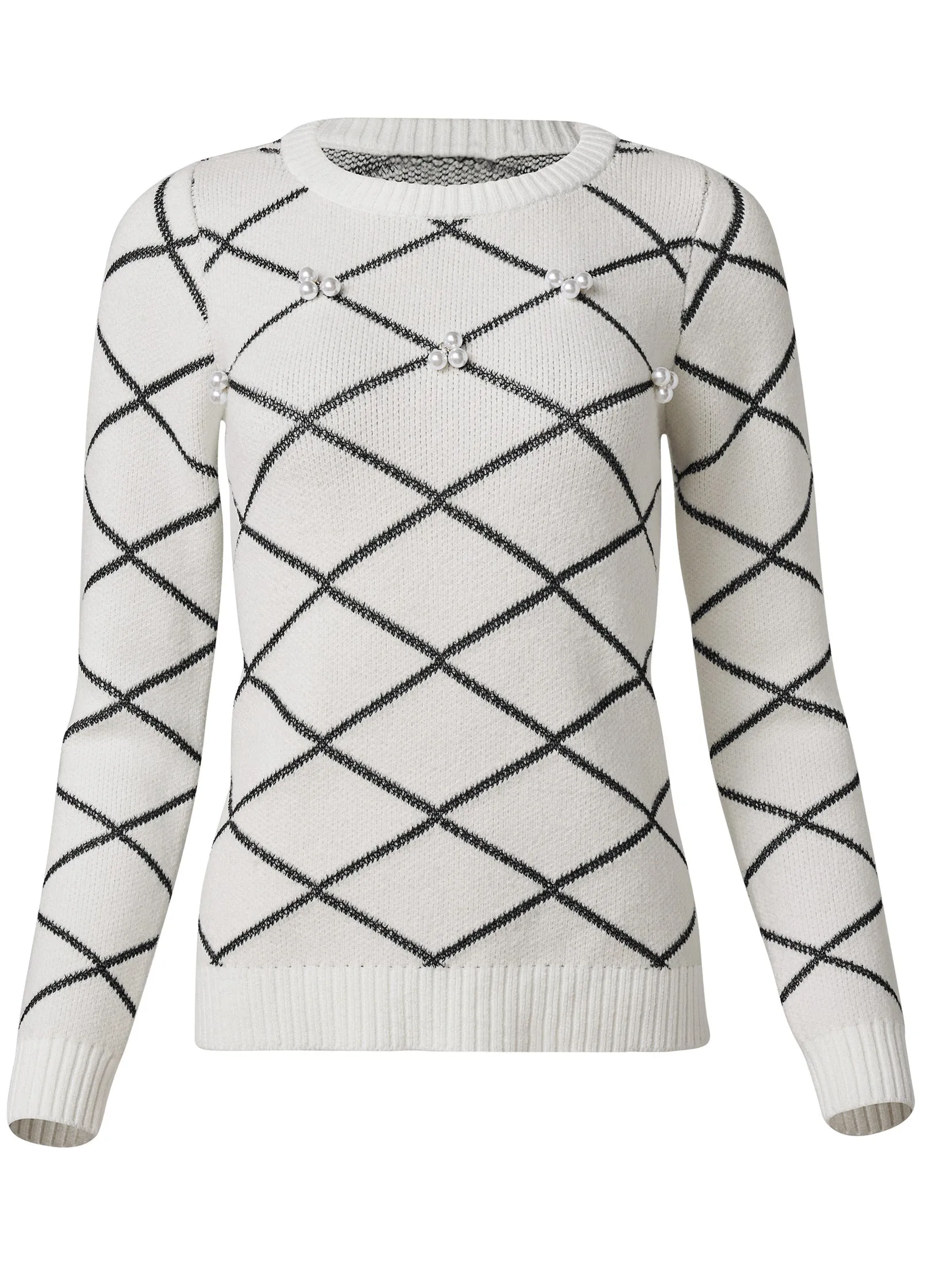 Pearl Embellished Sweater - White Multi