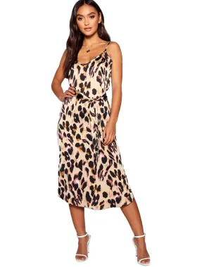 Petite Leopard Print Strappy Midi Dress