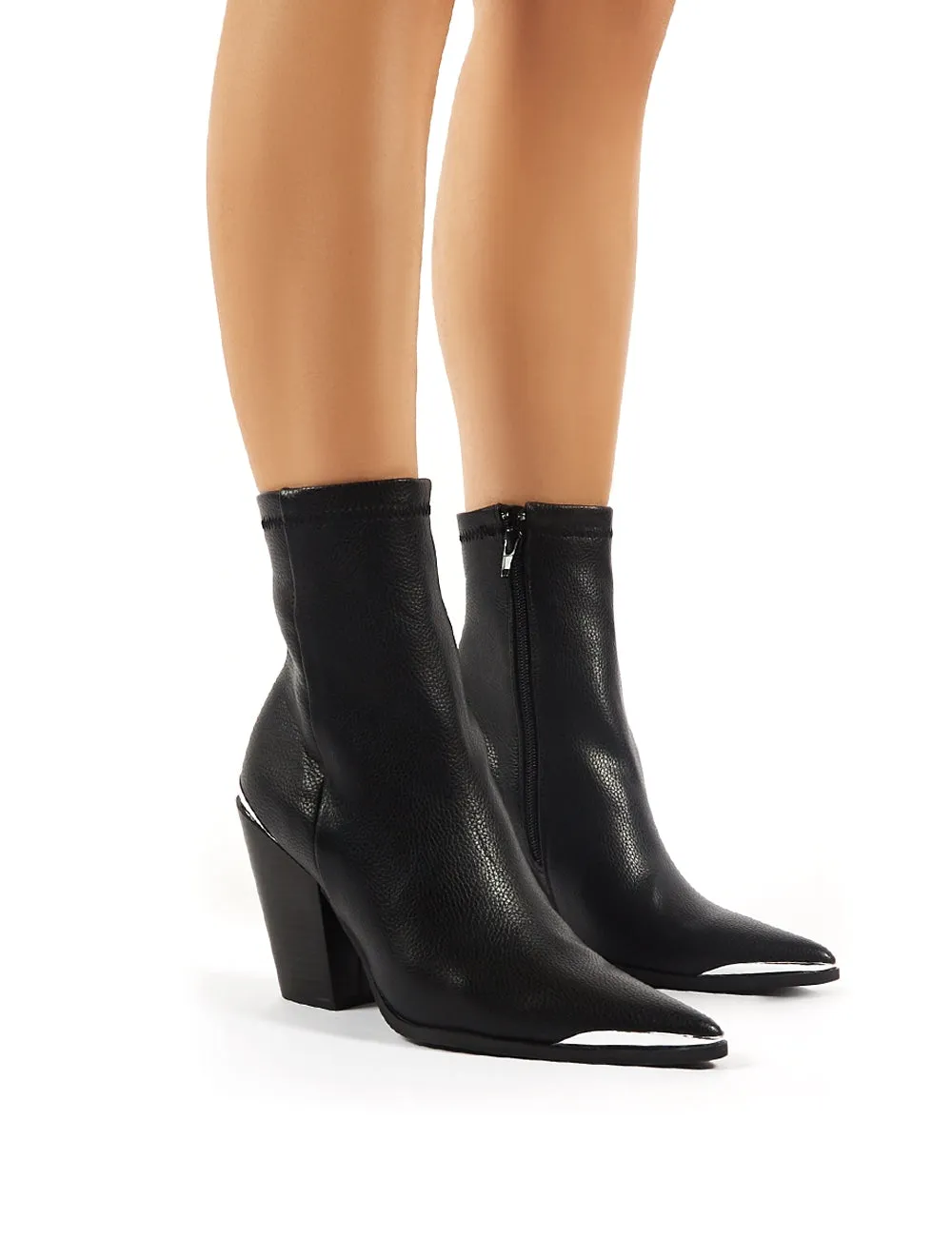 Phoenix Black PU Block Heeled Western Ankle Boots