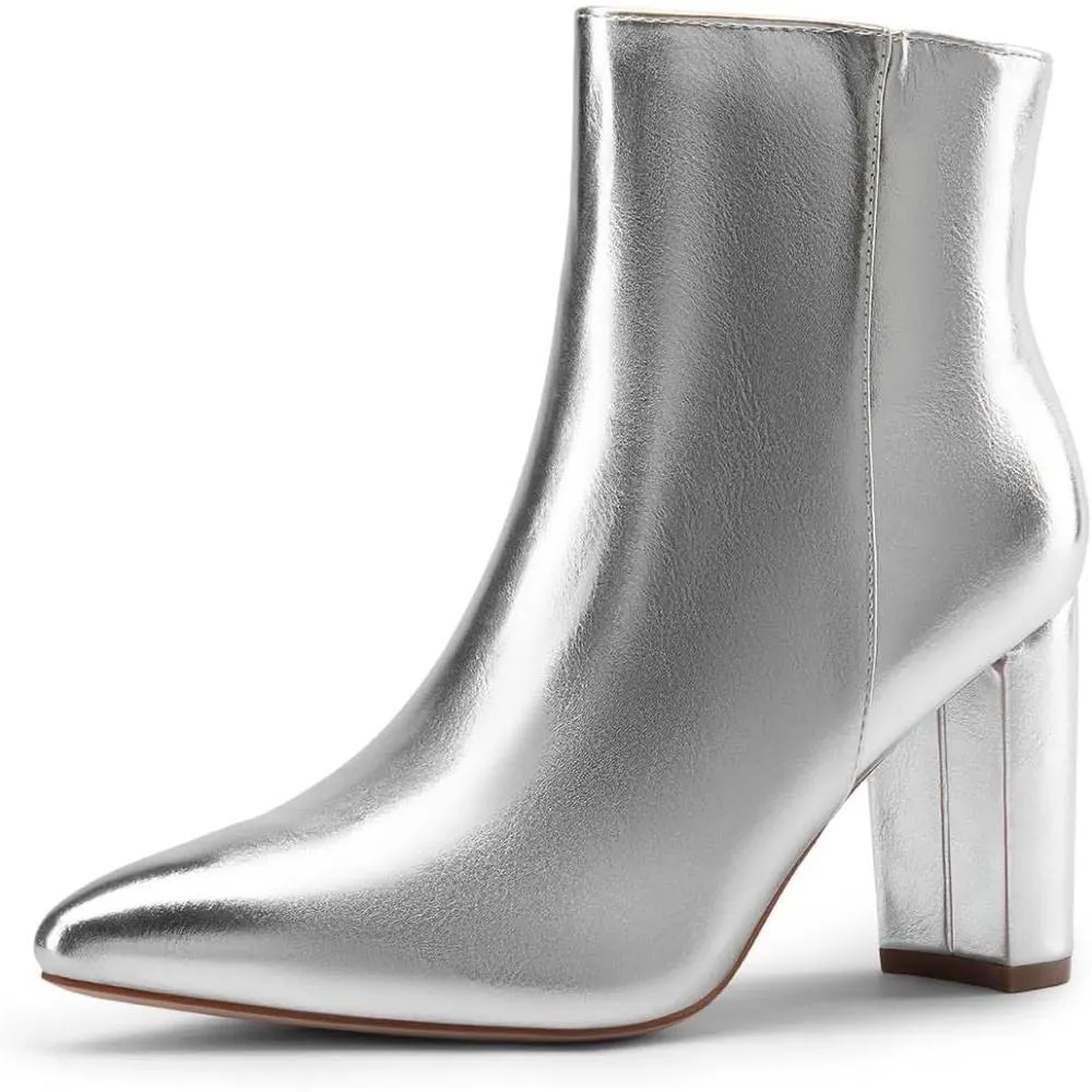 Pointed Pattern Block Heeled Boots